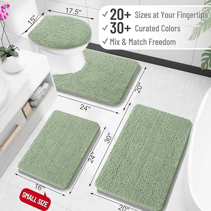 OLANLY Bathroom Rugs 30x18, Extra Soft Absorbent Chenille Bath Rugs, Rubber Backing Quick Dry, Machine Washable Bath Mats for Bathroom Floor, Tub and Shower, Home Decor Accessories, Sage Green - ModernBath