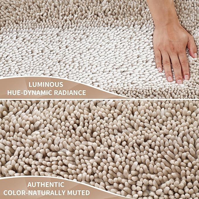 Yimobra Bathroom Rugs Sets 2 Piece, Soft Absorbent Bath Mat and U-Shaped Toilet Rug with Non Slip Backing, Luxury Shaggy Bath Mats for Bathroom, Machine Washable, 24"x17"+24"x20", Khaki - ModernBath