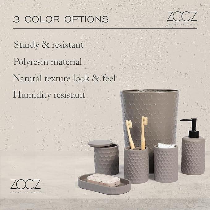 zccz 6 Piece Bathroom Accessories Set, Toothbrush Holder, Toothbrush Cup, Soap Dispenser,Bathroom Vanity Tray, Qtip Holder, Trash Can - Cement - ModernBath