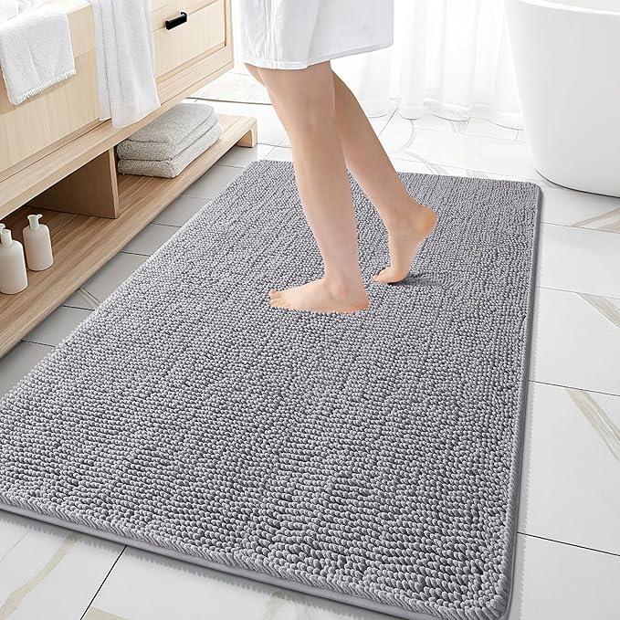 OLANLY Bathroom Rugs 59x35, Extra Soft Absorbent Chenille Bath Rugs, Rubber Backing Quick Dry, Machine Washable Bath Mats for Bathroom Floor, Tub and Shower, Home Decor Accessories, Grey - ModernBath
