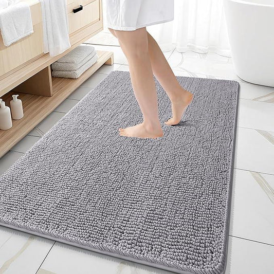 OLANLY Bathroom Rugs 59x35, Extra Soft Absorbent Chenille Bath Rugs, Rubber Backing Quick Dry, Machine Washable Bath Mats for Bathroom Floor, Tub and Shower, Home Decor Accessories, Grey - ModernBath
