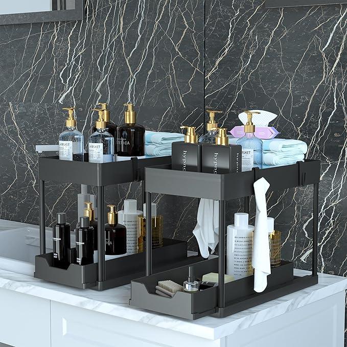 DEKAVA Under Sink Organizer 2 Pack, Bathroom Cabinet Organizer, 2 Tier Sliding Cabinet Basket Organizer Drawer, Multi-Purpose Bath Collection Baskets for Bathroom (Black) - ModernBath