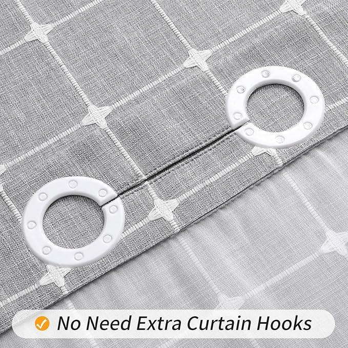 MitoVilla No Hooks Required Farmhouse Shower Curtain with Snap-in Liner - with Window & Magnets, Boho Cotton Linen Fabric Shower Curtains with Tassels for Rustic Bathroom Decor, Grey, 72 x 74 - ModernBath
