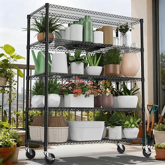 5 Tiers Shelf 3300 lbs Steel Storage Shelving Utility Shelving Unit Steel Organizer Wire Rack for Home,Kitchen,Office,Garage Black 23.6" D x 53.1" W x 73.6" H - ModernBath