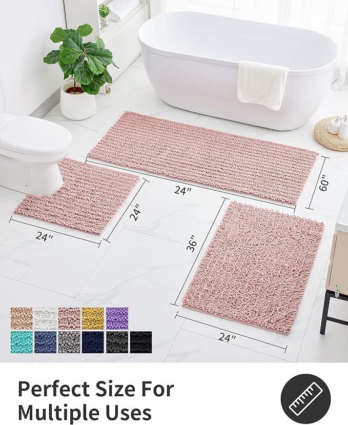 ILANGO Bathroom Rugs Pink 60x24,Extra Soft Absorbent Chenille Bath Rugs,Thick Non-Slip Shaggy Bath Mat,Machine Washable Quick Dry Shaggy Bath Mats for Bathroom Runner Floor, Tub, Shower Accessories - ModernBath