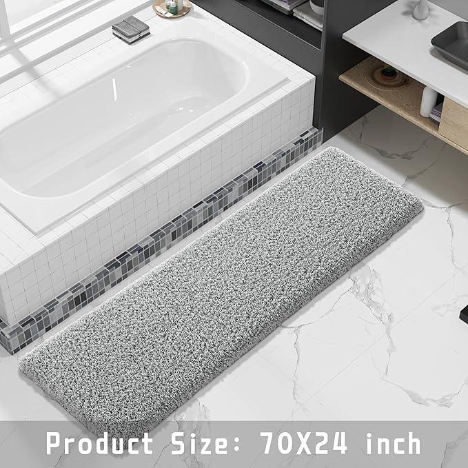 Yimobra Fluffy Plush Bath Rug, Super Shaggy Soft Comfortable Non Slip, Water Absorbent Microfiber Bath Mat, Dries Quickly, Machine Washable Thick Bathroom Rugs for Shower, 70"x 24", Pure Gray - ModernBath