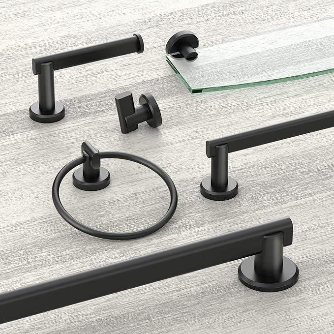 Gatco 5456MX Locke Glass Shelf, Matte Black/Wall Mounted 20.13" X 5.38" Tempered/Floating Rectangle Glass Shelf for Bathroom - ModernBath