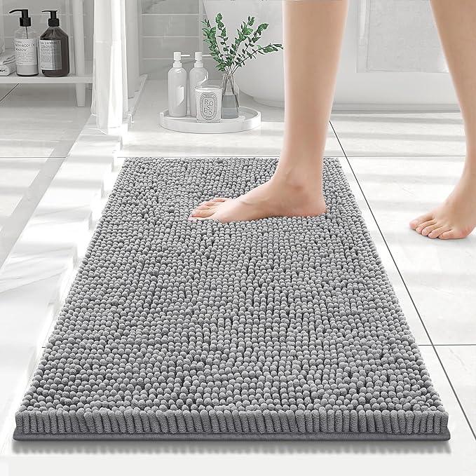 Smiry Luxury Chenille Bathroom Rugs 24x16, Extra Soft and Absorbent Shaggy Bath Mat, Machine Washable, Non-Slip Plush Carpet Runner for Tub, Shower, and Floor, Home Decor Accessories, Grey - ModernBath