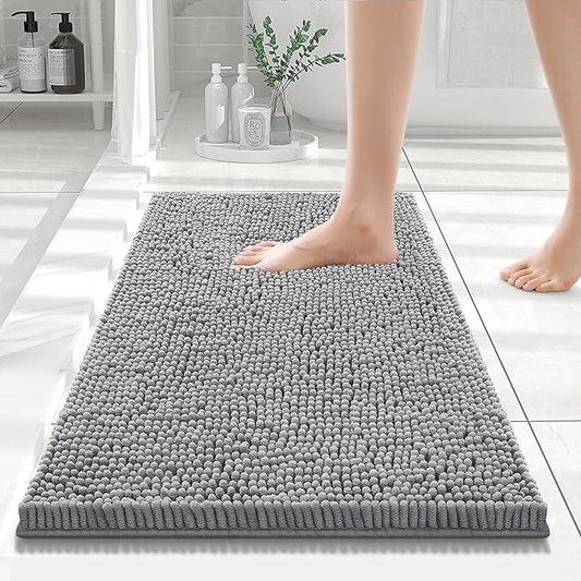 Smiry Luxury Chenille Bathroom Rugs 24x16, Extra Soft and Absorbent Shaggy Bath Mat, Machine Washable, Non-Slip Plush Carpet Runner for Tub, Shower, and Floor, Home Decor Accessories, Grey - ModernBath