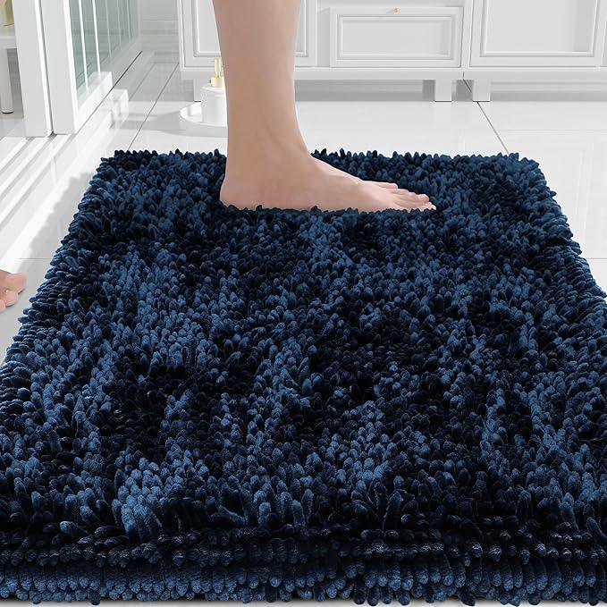 Yimobra Chenille Bathroom Rugs Non Slip, Extra Thick Soft Absorbent Bath Rug, Machine Washable Quick Dry Bath Mat for Bathroom Floor, Tub and Shower, Home Decor Accessories, 24x17, Navy Blue - ModernBath