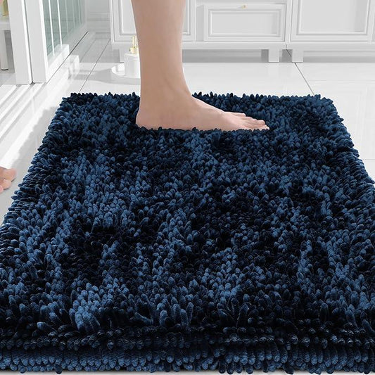 Yimobra Chenille Bathroom Rugs Non Slip, Extra Thick Soft Absorbent Bath Rug, Machine Washable Quick Dry Bath Mat for Bathroom Floor, Tub and Shower, Home Decor Accessories, 24x17, Navy Blue - ModernBath