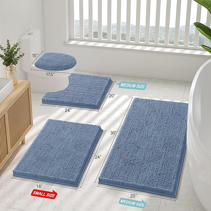 Smiry Luxury Chenille Bathroom Rugs 47x24, Extra Soft and Absorbent Shaggy Bath Mat, Machine Washable, Non-Slip Plush Carpet Runner for Tub, Shower, and Floor, Home Decor Accessories, Grayish Blue - ModernBath