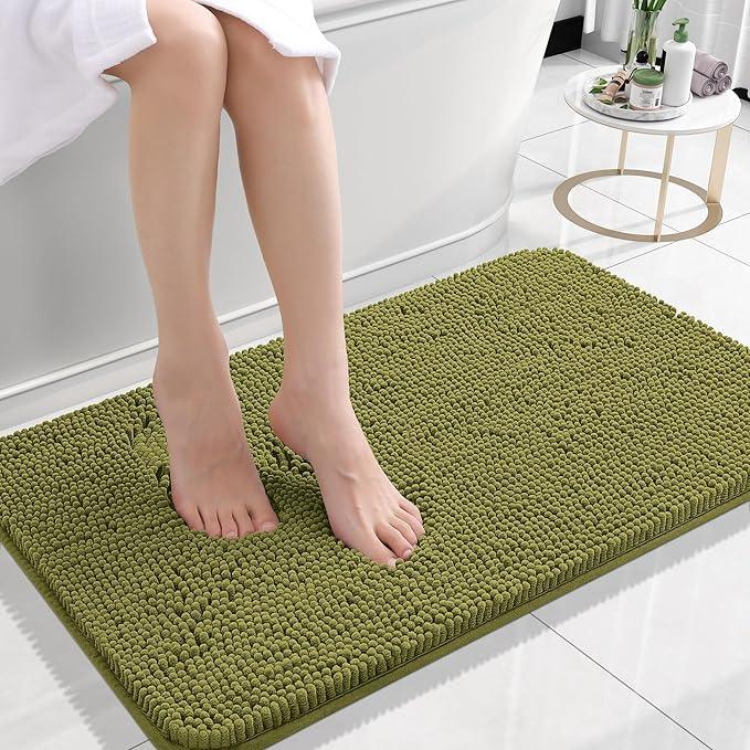 OLANLY Bathroom Rugs 24x16, Extra Soft Absorbent Chenille Bath Rugs, Rubber Backing Quick Dry, Machine Washable Bath Mats for Bathroom Floor, Tub and Shower, Home Decor Accessories, Willow Green - ModernBath