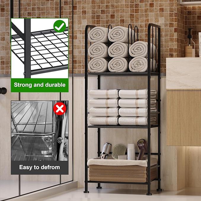 Towel Rack Free Standing 3-Tier M-Shaped Detachable Dividers, Durable Metal Holder, Pool Towel Rack, Space-Saving Towel Storage Organizer, Modern Bath Towel Shelf for Home, Poolside, Black - ModernBath