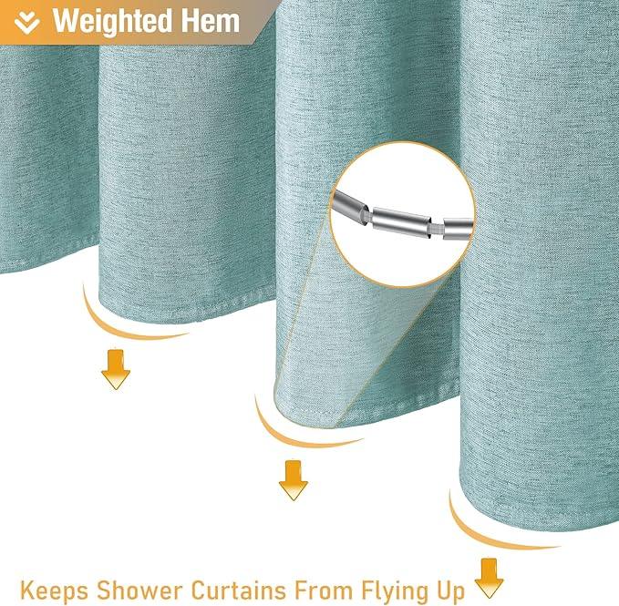 BTTN Teal Linen-Look Shower Curtain, Heavy Duty Waterproof Fabric Shower Curtain Set with 12 Plastic Hooks, Turquoise Simple Hotel Luxury Decorative Cloth Shower Curtain for Bathroom, 72x72 Inch - ModernBath