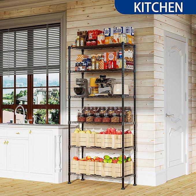 REGILLER 6-Wire Shelving Metal Storage Rack Adjustable Shelves,Standing Storage Shelf Units for Laundry Bathroom Kitchen Pantry Closet(Black,14.1" D x 30" W x 80" H) - ModernBath