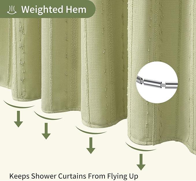 Lameirose Sage Green Shower Curtain Boho, Cotton Blend Waffle Shower Curtain Farmhouse, Fabric Shower Curtains for Bathroom, Hotel, Washable 72 x 72 - ModernBath
