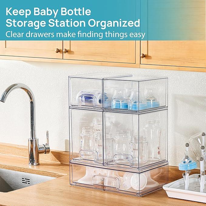 Vtopmart Stackable Storage Drawers Set of 5, Clear Plastic Organizer Bins for Baby Bottle, Beauty Supplies Storage, Ideal for Kichen Countertop, Vanity, Bathroom, Cabinet, Pantry Organization - ModernBath