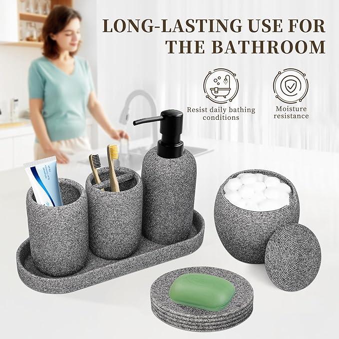 Bathroom Accessory Set - 6PCS Bathroom Accessories Set: Soap Dish, Lotion Dispenser, Toothbrush Holder, Toothbrush Cup, Vantiy Tray, Qtip Holder, Aesthetic Decor Bathroom Sets - ModernBath
