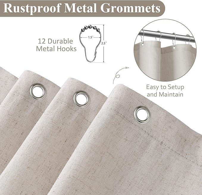 Naturoom Oatmeal Linen Shower Curtain, Cloth Textured Fabric Shower Curtain Set with Hooks, Simple Elegant Modern Farmhouse Country Ultra Thick Bath Curtains for Bathroom,Water Repellent,60x72 - ModernBath
