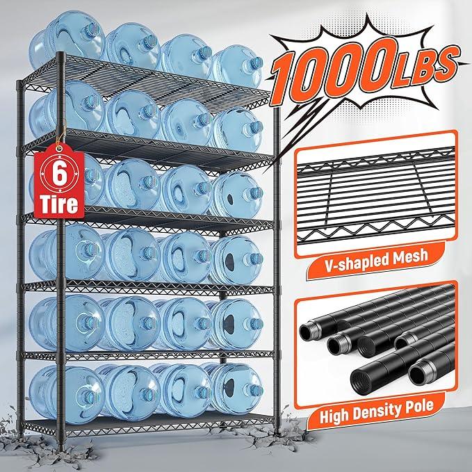 REIBII 75" H Metal Shelving 6 Tier Storage Shelf Adjustable Kitchen Shelf Wire Shelving Unit Detachable Storage Rack for Kitchen Laundry Living Room Commercial Heavy Duty Metal Shelf 75" X35" X14" - ModernBath