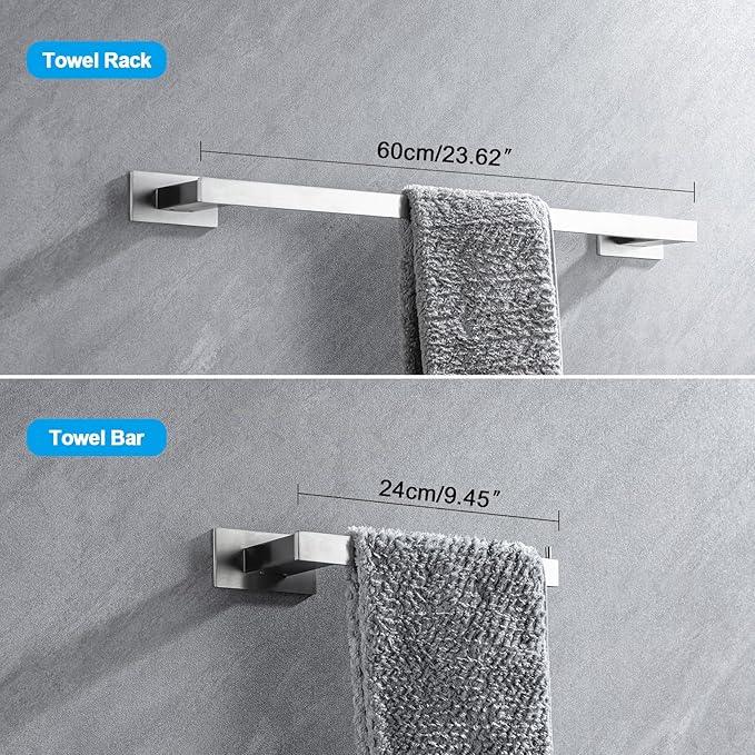 4-Pieces Bathroom Hardware Accessories Set, Towel Rack Towel Bar Toilet Paper Holder Towel Hook Self Adhesive Stainless Steel Towel Rack Set for Bathroom Wall Mounted, Brushed Nickel, 23 Inch - ModernBath