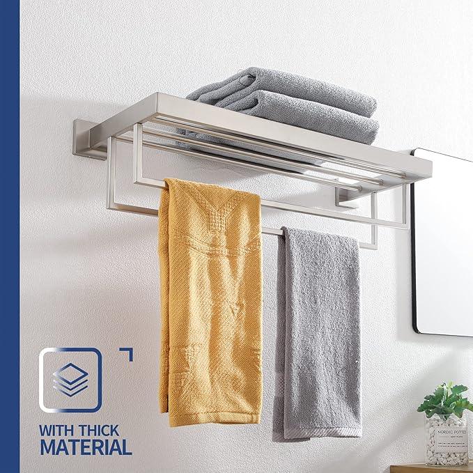 KOKOSIRI Towel Rack 24'' Bathroom Towel Shelves with Double Towel Bars SUS304 Stainless Steel Wall Mounted, Brushed Nickel, B6003BR - ModernBath