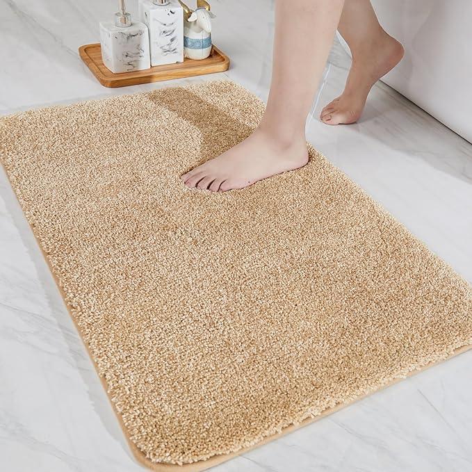 COSY HOMEER Bath Rugs for Bathroom Extra Thick - Anti-Slip Bath Mats Soft Plush Yarn Shaggy 100% Strong Mirco Polyeste Mat Living Room Bedroom Mat Floor Water Absorbent(Beige,20x32 - Inches) - ModernBath