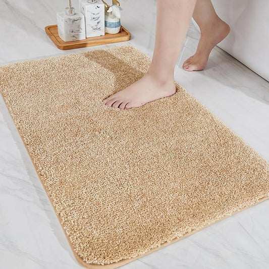 COSY HOMEER Bath Rugs for Bathroom Extra Thick - Anti-Slip Bath Mats Soft Plush Yarn Shaggy 100% Strong Mirco Polyeste Mat Living Room Bedroom Mat Floor Water Absorbent(Beige,20x32 - Inches) - ModernBath