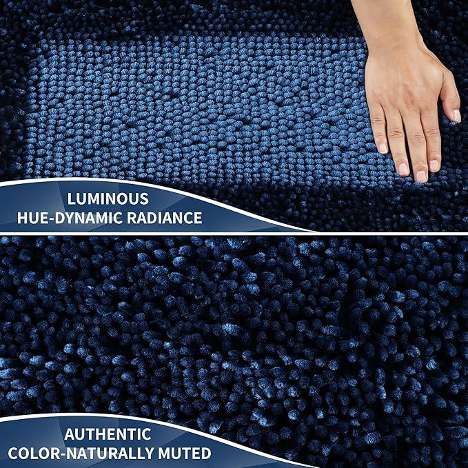 Yimobra Bathroom Rugs Sets 2 Piece, Soft Absorbent Bath Mat and U-Shaped Toilet Rug with Non Slip Backing, Luxury Shaggy Bath Mats for Bathroom, Machine Washable, 31.5"x20"+24"x20", Blue - ModernBath