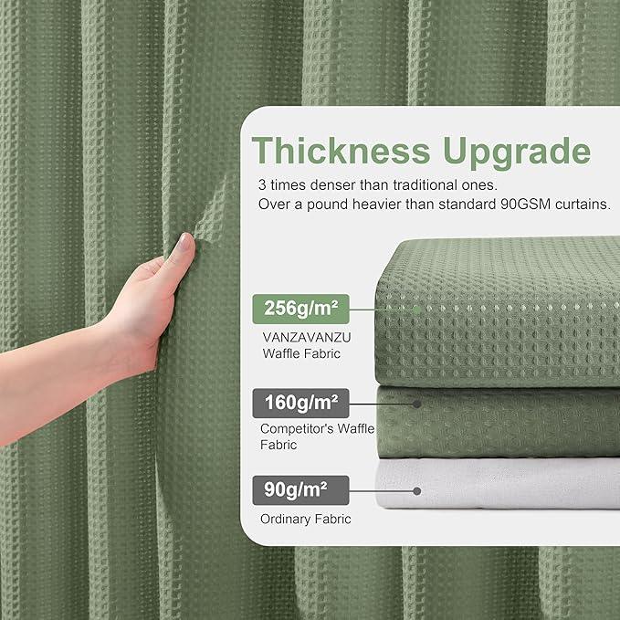 VANZAVANZU Luxury 3 in 1 Shower Curtain Set 3D Textured Waffle Weave Bathroom Curtain with Waterproof SGS Certified Fabric Liner & 12 Anti-Fall Stainless Steel Hooks, Machine Washable 72"x84" (Green) - ModernBath
