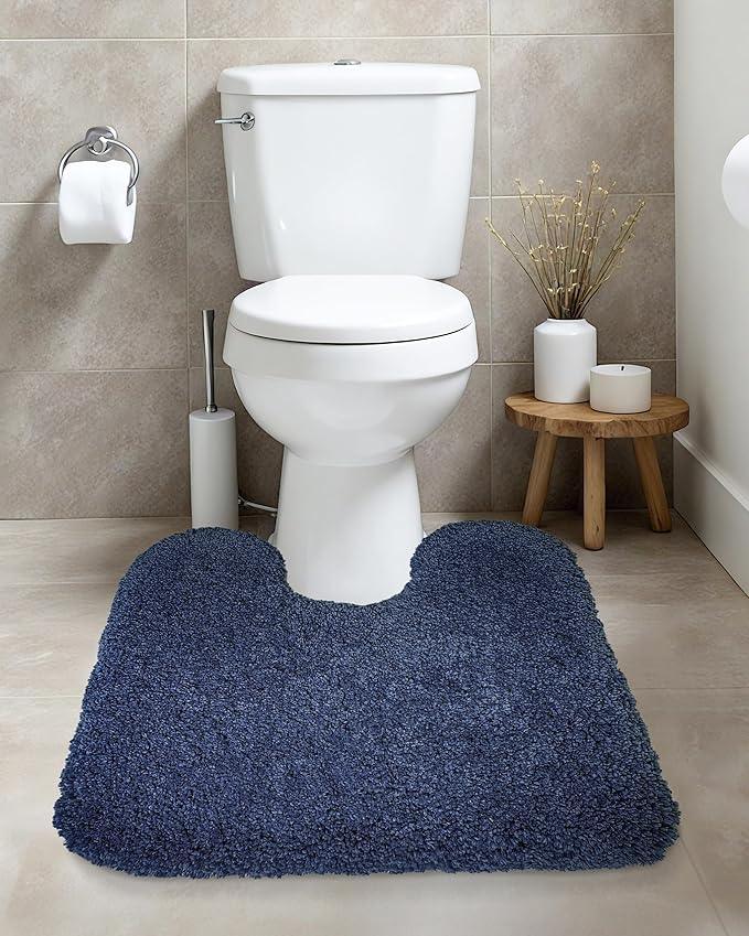 ILANGO Navy Blue Toilet Rugs U Shaped 22" × 24" Non Slip & Super Absorbent Extra Thick Soft, Washable Bath Mats for Bathroom Floor, Microfiber Plush Shaggy Contour Bath Rugs for Toilet,Dry Quick - ModernBath