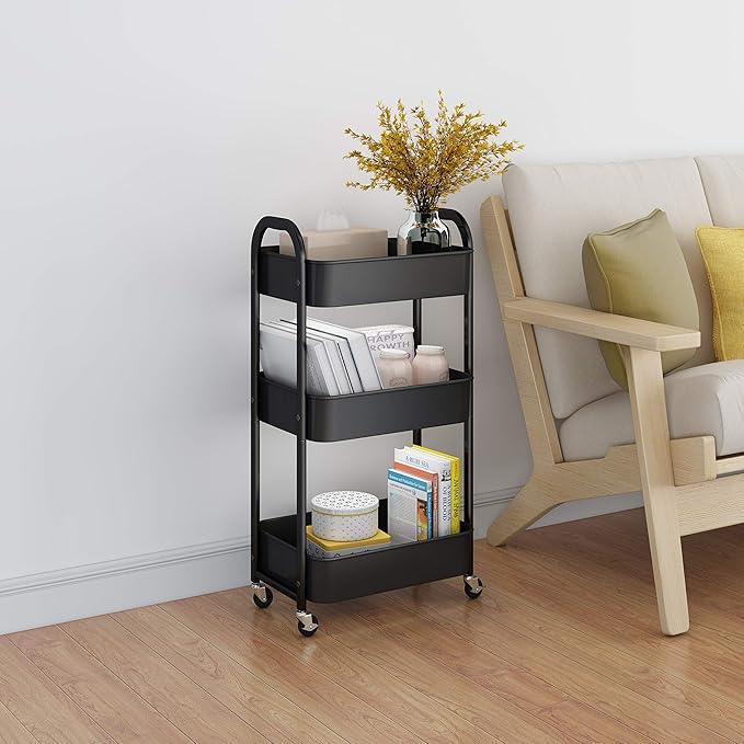 3-Tier Rolling Utility Cart with Caster Wheels,Easy Assembly, for Kitchen, Bathroom (Black) - ModernBath