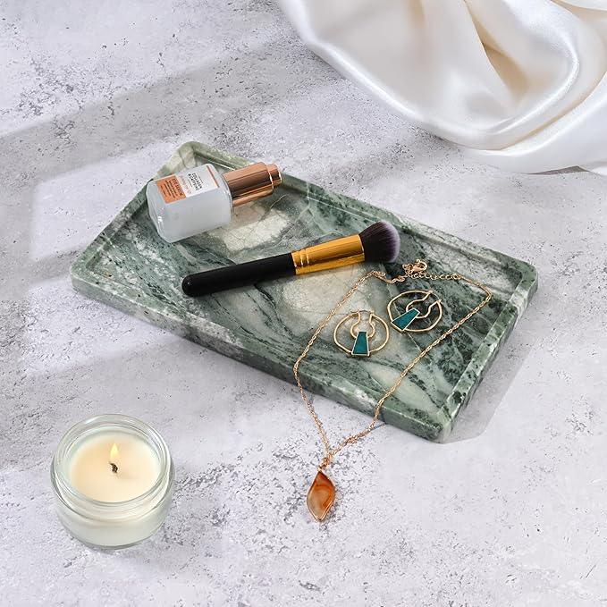 Green Marble Tray – 12" x 6.5" Decorative Vanity Tray for Bathroom, Countertop, Jewelry, Candles, Kitchen | Natural Stone Organizer for Makeup, Perfume, Skincare & Home Décor - ModernBath