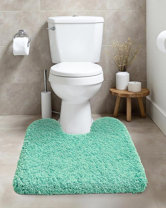 ILANGO Spa Blue Toilet Rugs U Shaped 22" × 24" Non Slip & Super Absorbent Extra Thick Soft, Washable Bath Mats for Bathroom Floor, Microfiber Plush Shaggy Contour Bath Rugs for Toilet,Dry Quick - ModernBath