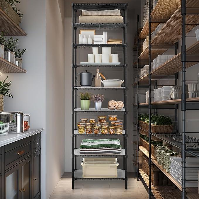 Finnhomy 9-Tier Wire Shelving Unit Adjustable Steel Wire Rack Shelving, 81 Inches Height 9 Shelves Metal Storage Rack, Pantry Shelves for Storage with PE mat, NSF Certified, Black - ModernBath