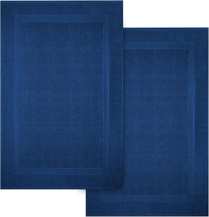 Infinitee Xclusives Premium Cotton Bath Mats for Bathroom – Pack of 2 | 34x22 Inches | Ultra Soft, Super Absorbent, Non-Slip, Machine Washable Mats (Tranquil Navy) [Not a Rug] - ModernBath