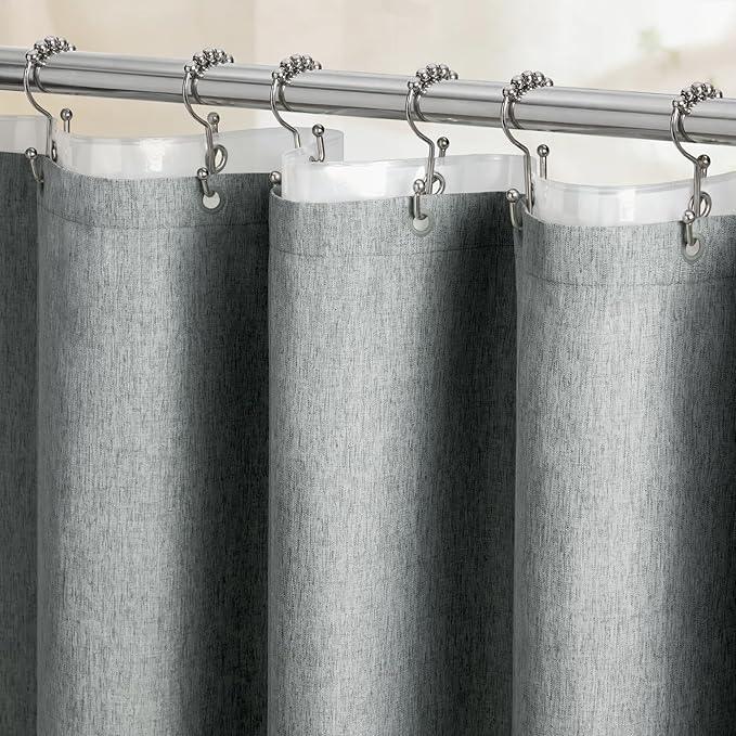 BTTN Grey 3 in 1 Shower Curtain Set, Linen Textured Fabric Shower Curtain and Clear Liner Set with Plastic Hook, Modern Hotel Luxury Weighted Waterproof Shower Curtain for Bathroom, Gray, 72x72 - ModernBath
