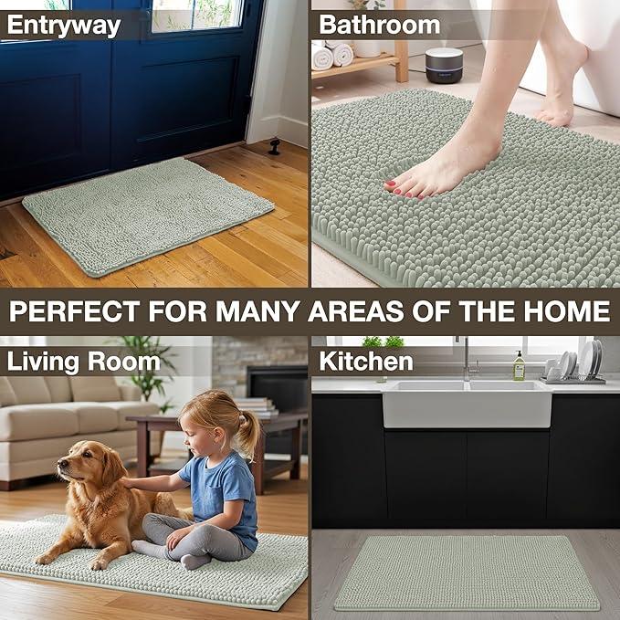 Neater Home Plush Bathroom Rugs 30x20 Thick Chenille Quick Dry Microfiber Absorbent Bath Mat, Soft Bath Rugs, Machine Washable Bathroom Floor Mat for Tub Shower Sink, Home Decor Accessories, Green - ModernBath