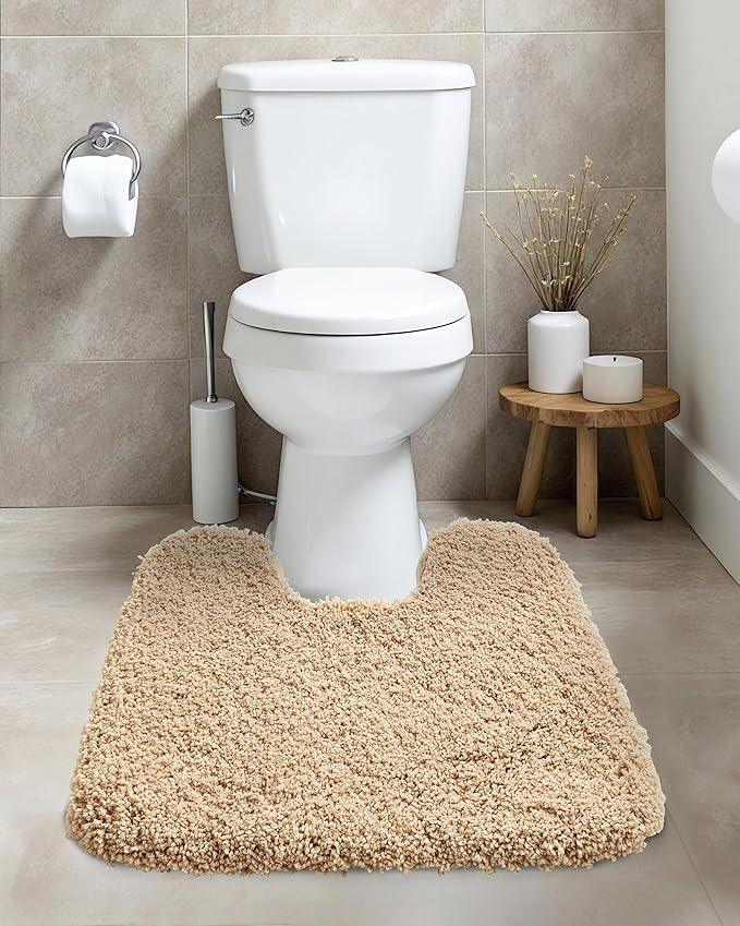 ILANGO Beige Toilet Rugs U Shaped 22" × 24" Non Slip & Super Absorbent Extra Thick Soft, Washable Bath Mats for Bathroom Floor, Plush Shaggy Contour Bath Rugs for Toilet,Dry Quick - ModernBath