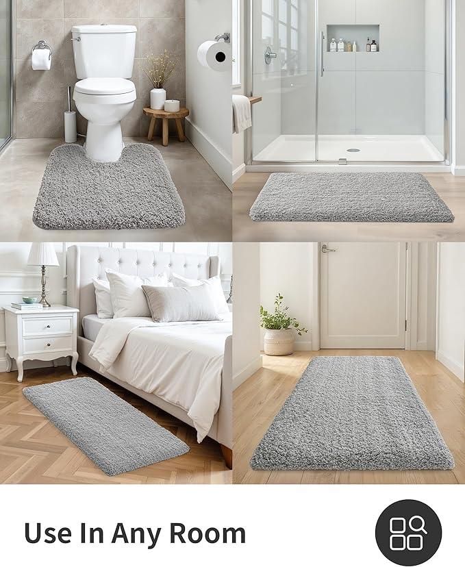 ILANGO Grey Bathroom Rugs 70" × 24" Non Slip & Super Absorbent Extra Thick Soft, Washable Bath Carpet Runner for Floor, Microfiber Plush Shaggy Bath Mats with Rubber for Bedroom Bathtub Shower Room - ModernBath