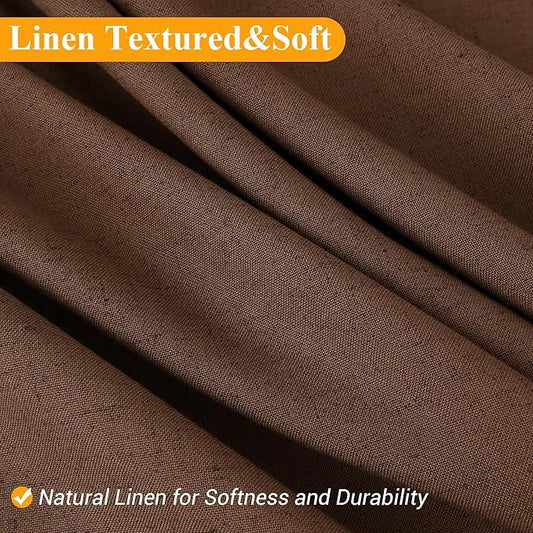 Naturoom Caramel Brown 60 Inch Shower Curtain - Stall Narrow Half Linen Ultra Thick Fabric Shower Curtain Set with Hooks, Boho Farmhouse Rustic RV Camper Bath Curtains for Bathroom, 60x72 - ModernBath