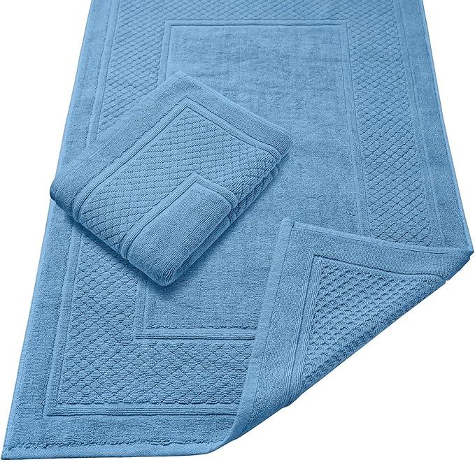 Avalon Towels Light Blue Bath Mat - 100% Cotton Set of 2 Absorbent Bathmat - Bathroom Mats Quick Dry Bath Mats for Bathrooms (22x34 Inches) - ModernBath