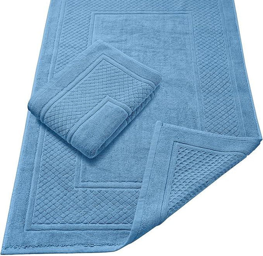 Avalon Towels Light Blue Bath Mat - 100% Cotton Set of 2 Absorbent Bathmat - Bathroom Mats Quick Dry Bath Mats for Bathrooms (22x34 Inches) - ModernBath