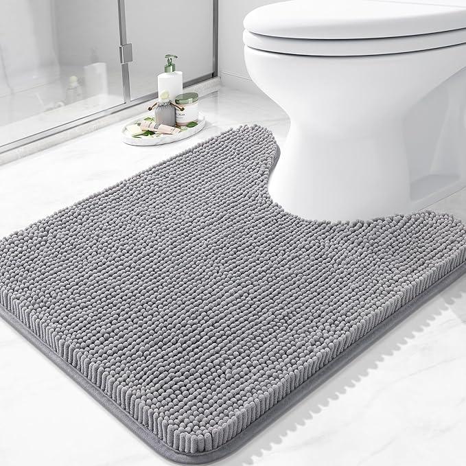 Arotive Bathroom Toilet Rugs U Shaped 24x20, Extra Soft Absorbent Shaggy Chenille Contour Bath Rugs for Toilet, Machine Washable Non-Slip Contoured Bath Mats, Grey - ModernBath