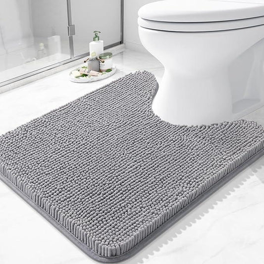 Arotive Bathroom Toilet Rugs U Shaped 24x20, Extra Soft Absorbent Shaggy Chenille Contour Bath Rugs for Toilet, Machine Washable Non-Slip Contoured Bath Mats, Grey - ModernBath