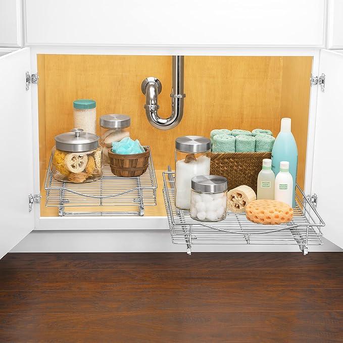 LYNK PROFESSIONAL® Pull Out Cabinet Organizer, 11" x 18" Slide Out Drawers for Kitchen Cabinets - Sliding Pull-Out Pantry Shelves – Home Shelf Organizers - Lifetime Ltd. Warranty, Chrome - ModernBath