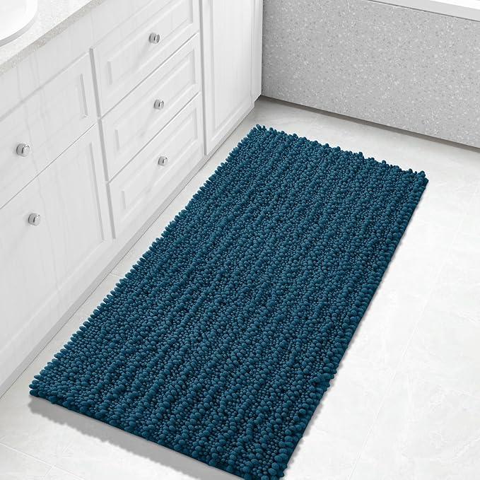 Yimobra Long Bathroom Rugs Non Slip Washable 44x24 Inch - Ultra Soft Absorbent Chenille Bath Mat, Quick Dry Shaggy Floor Carpet for Tub Shower, Peacock Blue Home Decor Accessories - ModernBath
