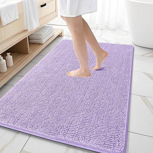 OLANLY Bathroom Rugs 59x35, Extra Soft Absorbent Chenille Bath Rugs, Rubber Backing Quick Dry, Machine Washable Bath Mats for Bathroom Floor, Tub and Shower, Home Decor Accessories, Lavender - ModernBath