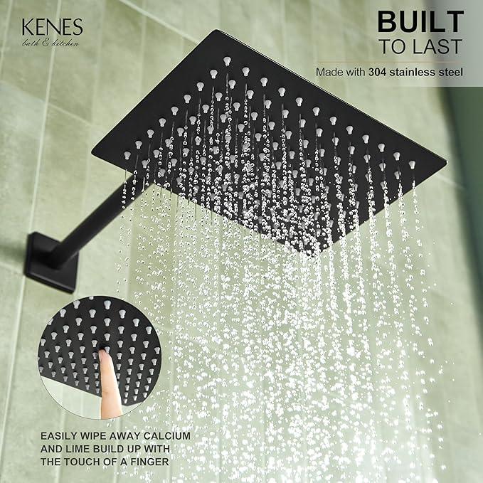 KENES Matte Black Rainfall Bathroom Shower System Rain Shower Head and Handle Set, Shower Faucet Set with 10-Inch Rain Showerhead and Handheld Spray, (Shower Valve Included), LJ-6026A-2 - ModernBath